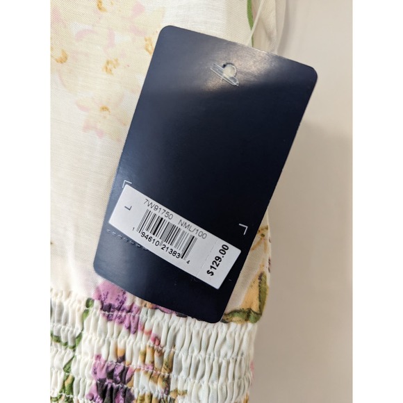 Lucky Brand Womens Antique Floral Peasant Midi Dress Size Large Smocked Flutter - Picture 7 of 11